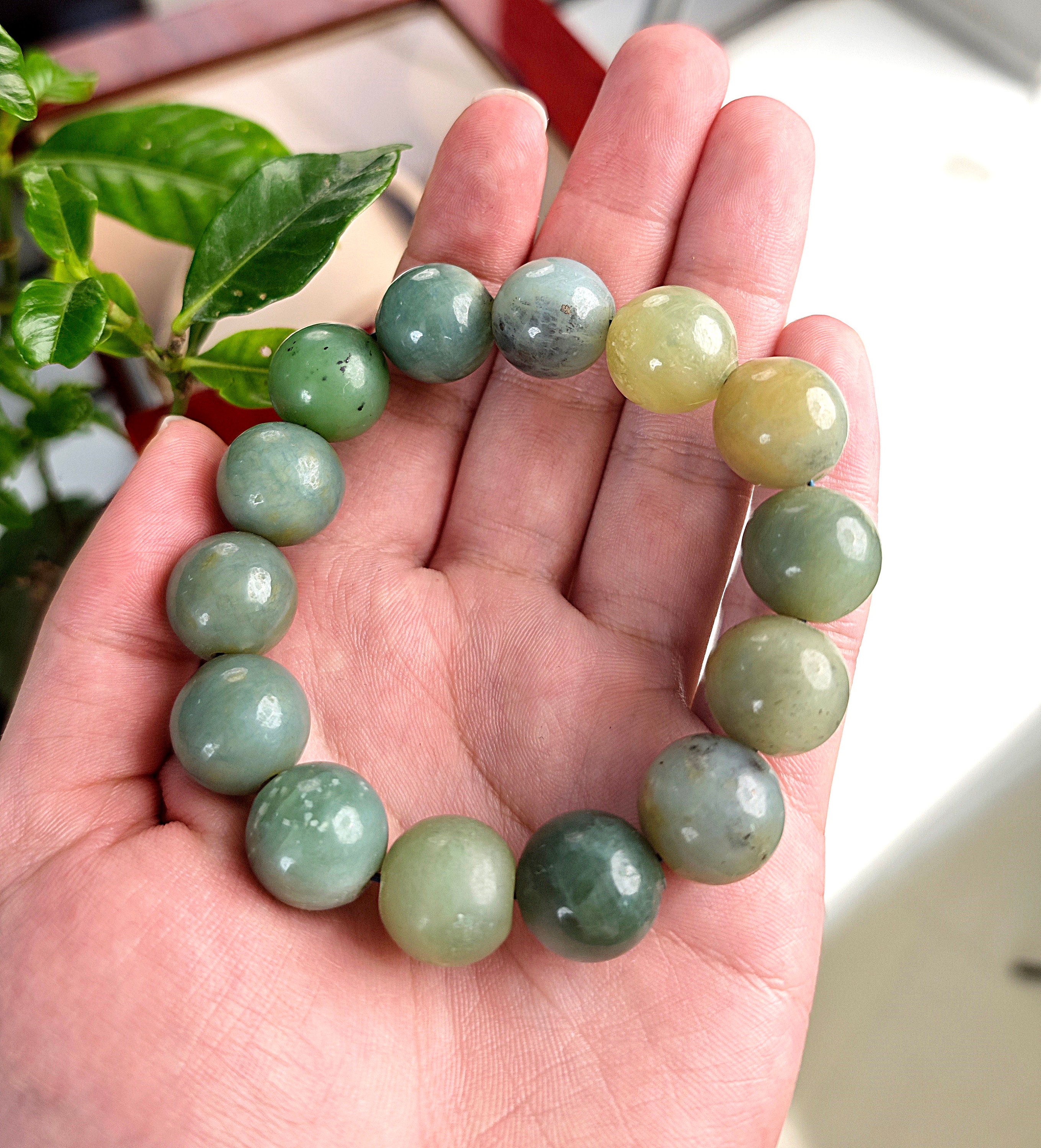 16mm Authentic Jade Beaded Bracelet - 100% Natural Serpentine