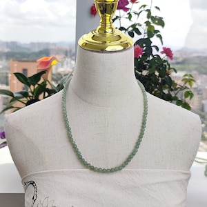 Green Serpentine Beaded Necklace: Natural Gemstone (55cm)