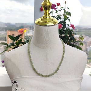 Green Serpentine Beaded Necklace: Natural Gemstone, 55cm
