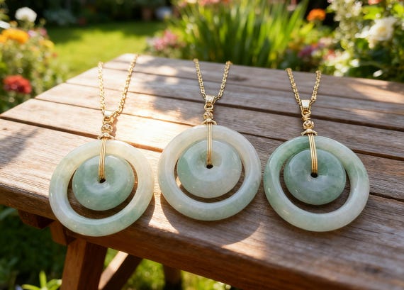 Burmese Real Jade  Double Donut Pendant Necklace Natural Jadeite Grade A