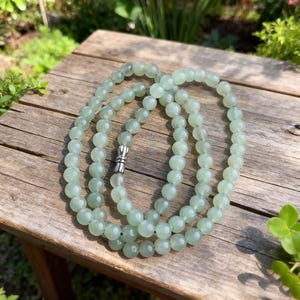 Authentique collier de perles serpentine verte (55 cm)