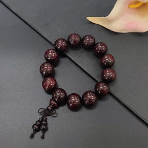 Red Sandalwood Beaded Bracelet: Natural Wood, Large Beads (18mm)
