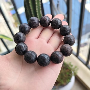 Black Sandalwood Bracelet: Large Natural Wood Beaded Bracelet for Men