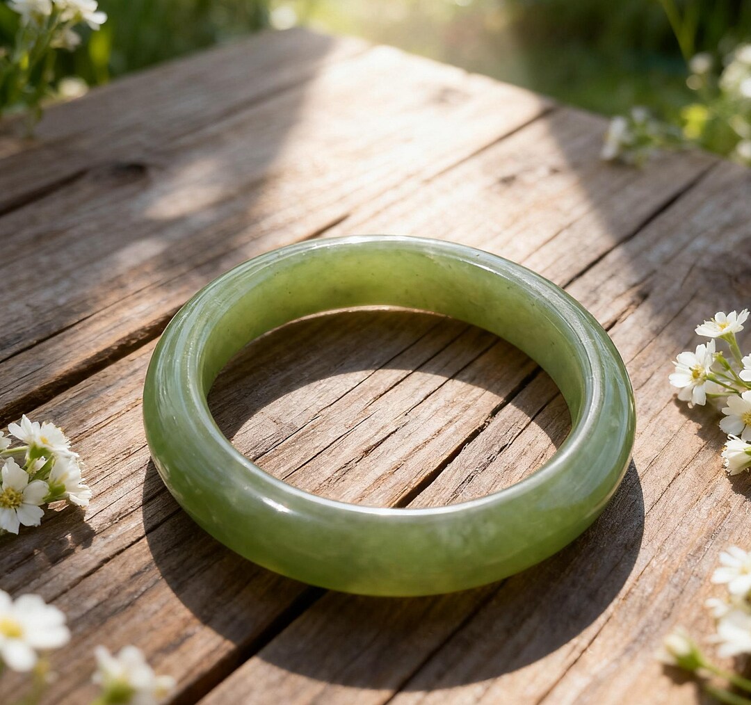 60mm Authentic Green Jade Bangle Natural Serpentine Gemstone - Etsy