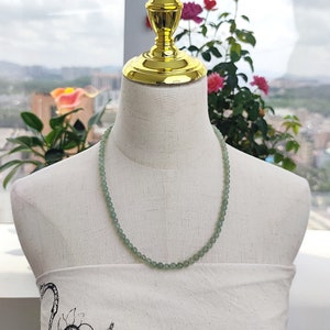 Green Serpentine Beaded Necklace: Natural Gemstone, 55cm