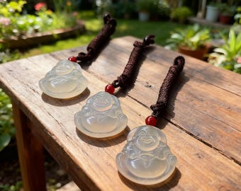 Authentic Lauging Buddha Jade Pendant Necklace Natural Serpentine Gemstone