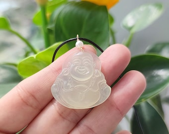 Authentic Lauging Buddha Jade Pendant Necklace Natural Serpentine Gemstone