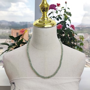 Green Serpentine Beaded Necklace: Natural Grade A Gemstone