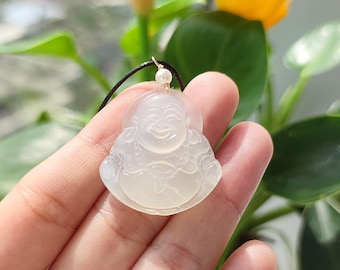 Authentic Lauging Buddha Jade Pendant Necklace Natural Serpentine Gemstone