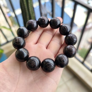 Black Sandalwood Beaded Bracelet: Natural Wood, Large Beads