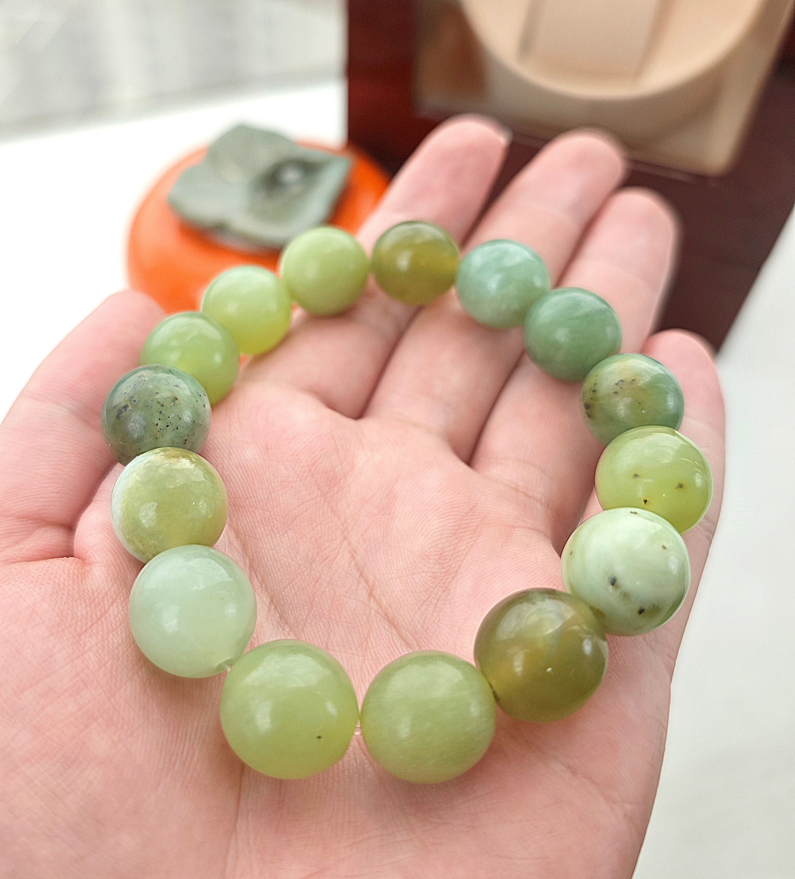 16mm Authentic Jade Beaded Bracelet - 100% Natural Serpentine
