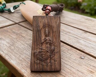 Samantabhadra Bodhisattva Pendant Necklace • Carved Buddha Wood Necklace • Buddhist Protection Amulet • Zen Meditation