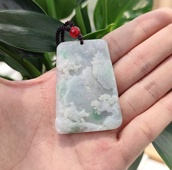 本物の風景ジェダイト翡翠ペンダントネックレス天然ビルマ産グレードA