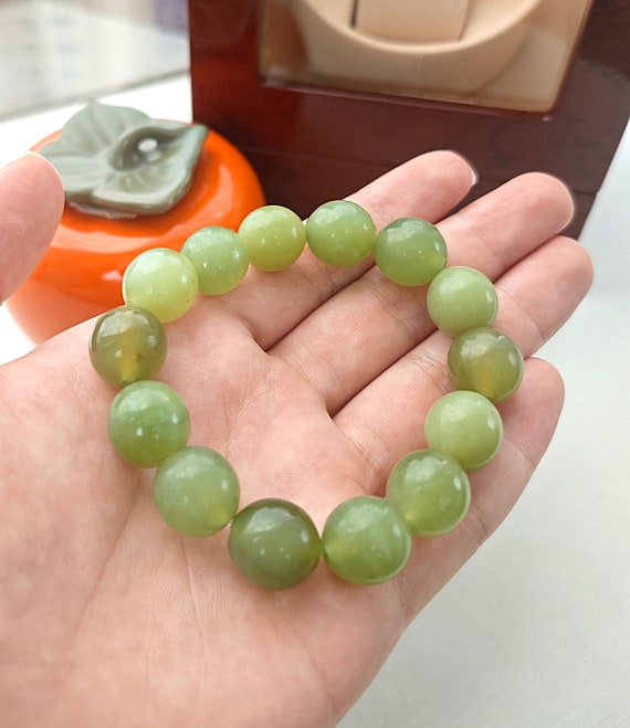 16 mm サーペンタインビーズブレスレット：天然秀翡翠 - Etsy 日本