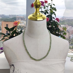 Green Serpentine Beaded Necklace: Natural Gemstone, 55cm