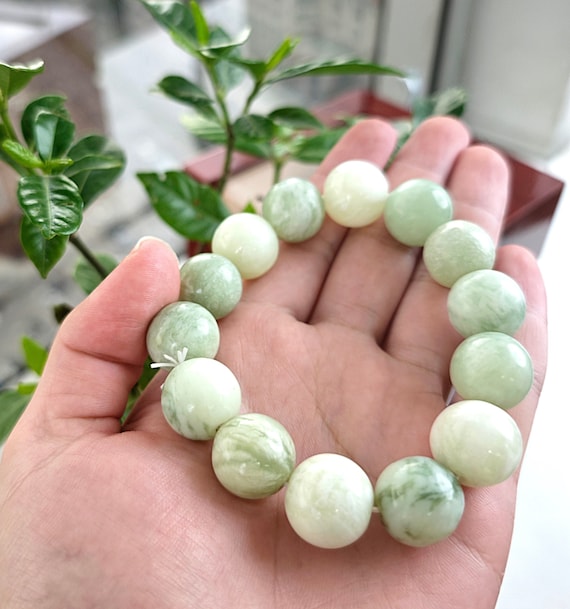 16 mm サーペンタインビーズブレスレット：天然秀翡翠 - Etsy 日本