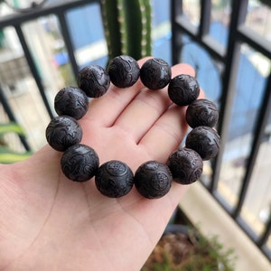 Black Sandalwood Bracelet: Large Natural Wood Beaded Bracelet for Men