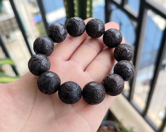 Wood Bracelet Authentic Black Sandalwood Large Natural Wood Beaded Bracelet for Men