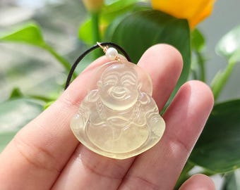 Authentic Lauging Buddha Jade Pendant Necklace Natural Serpentine Gemstone