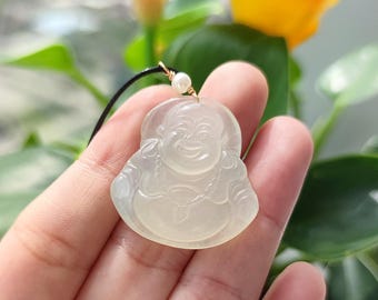 Authentic Lauging Buddha Jade Pendant Necklace Natural Serpentine Gemstone