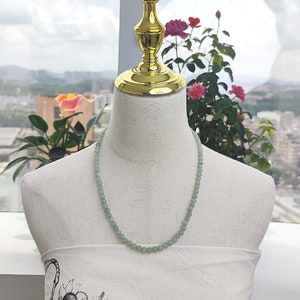 Green Serpentine Beaded Necklace: Natural Gemstone, 55cm