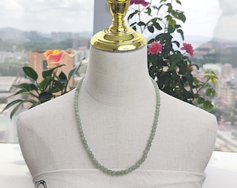 Authentic Green Jade Beaded Necklace, Natural Serpentine Gemstone Choker, Healing Gemstone Jewelry, Birthday Gift for Her, Certified Grade A