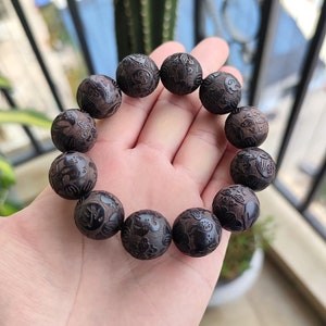 Black Sandalwood Bracelet: Large Natural Wood Beaded Bracelet for Men