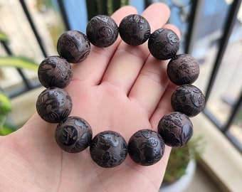 Authentic Black Sandalwood Bracelet for Men, Natural Wood Beaded Bracelet, Mens Buddhist Prayer Beads, Meditation Protection Jewelry