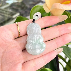 Authentic Grade A Burmese Jadeite Guanyin Buddha Pendant Necklace