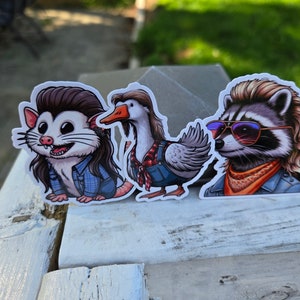 Funny Animal Hillbilly / Redneck Stickers | Mullet Possum, Goose, Raccoon | Vinyl Sticker Decals for Laptop, Water Bottle