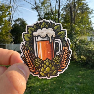 Craft Beer & Hops Die-Cut Badge Sticker - Perfect for Brewery Enthusiasts! Laptop, water bottle, cooler, tumbler sticker