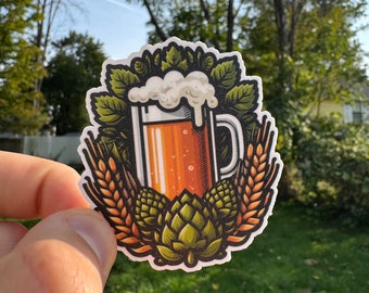 Craft Beer & Hops Die-Cut Badge Sticker - Perfect for Brewery Enthusiasts! Laptop, water bottle, cooler, tumbler sticker