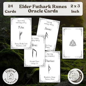 Elder Futhark Rune Oracle : 24 cartes imprimables avec des runes et des mots-clés pour la divination spirituelle avec les runes scandinaves d'Odin
