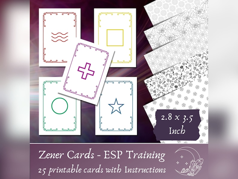 Printable Zener Cards for ESP Training Clairvoyance &amp; - Etsy