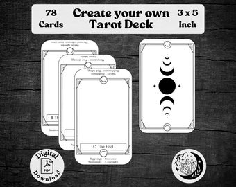 Créez votre propre jeu de tarot avec 78 cartes imprimables, y compris des mots-clés, un outil Oracle personnalisé pour la pratique de la divination spirituelle