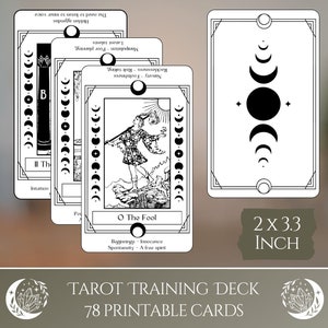 Tarot Training Deck, ein vollständiger Satz von 78 kleinen druckbaren Orakelkarten mit Schlüsselwörtern und RiderWaite-Illustrationen für Leseanfänger