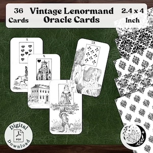Reprodução original do Lenormand Vintage: 36 cartões de oráculo imprimíveis para adivinhação espiritual. 5 padrões perfeitos incluídos.