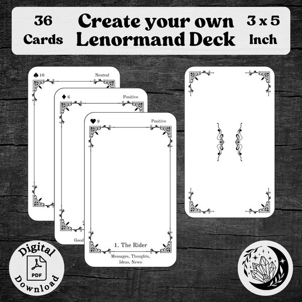 Create Your Own Lenormand Deck with 36 Printable Blank Kipper Card Templates with Keywords, suits and yes no indicator, DIY Custom Oracle