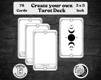 Crea tu propia baraja de tarot con 78 plantillas de cartas de tarot en blanco imprimibles, baraja de tarot personalizada para practicar la adivinación espiritual