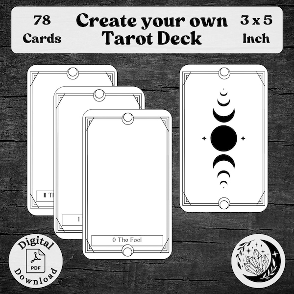 Create Your Own Tarot Deck with 78 Printable Blank Tarot Card Templates, DIY custom tarot deck for spiritual divination practice