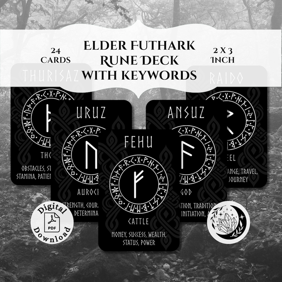 Elder Futhark Runes Deck - 24 Printable Cards With Keywords - Etsy Canada