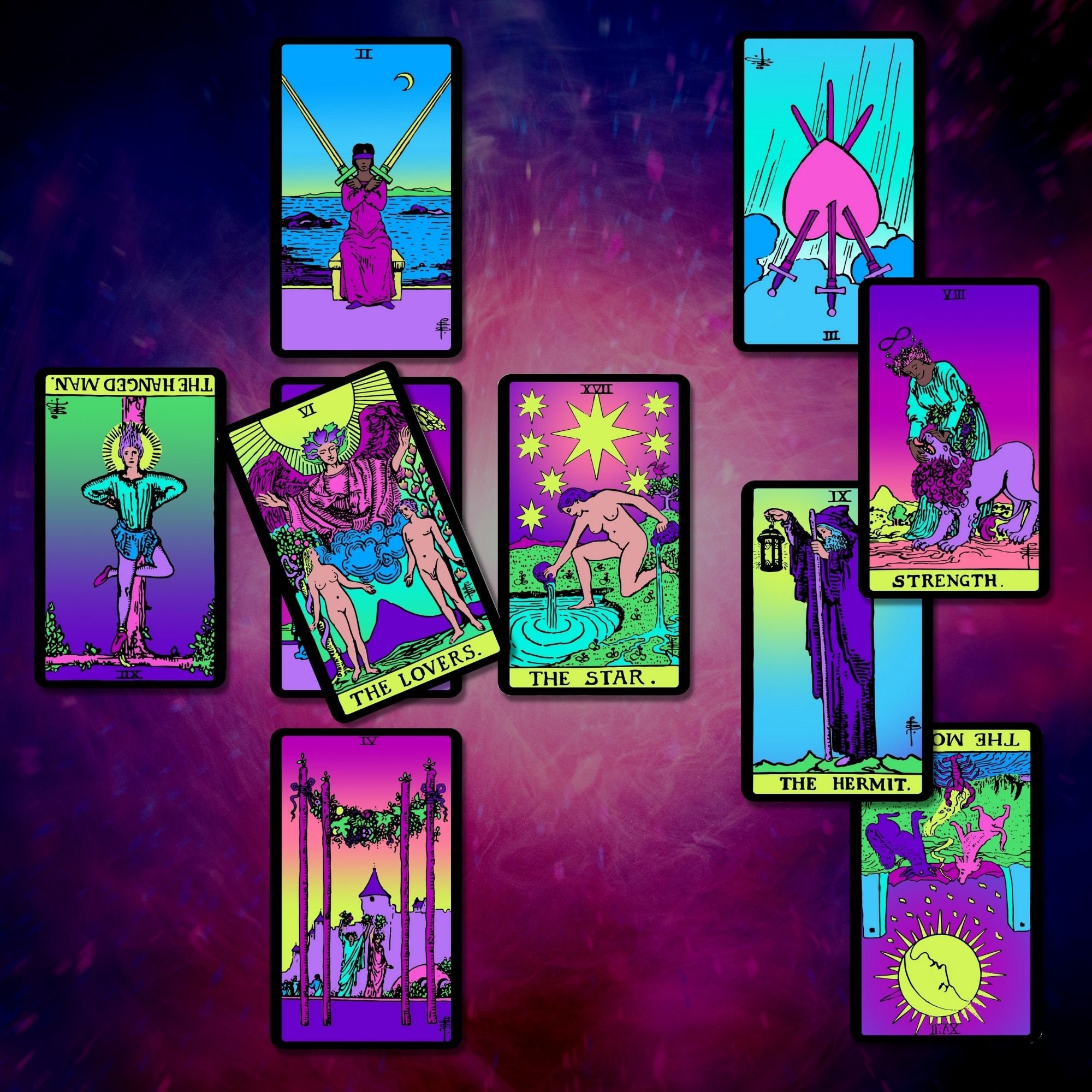 Tarot Deck - Neon Horizons - 78 Printable Cards With a Bright