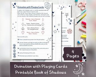 Divination with Playing Cards, Cartomancy, Printable Book of Shadows pages, Grimoire, Simple Oracle Reading, Oracle Card Cheat Sheet