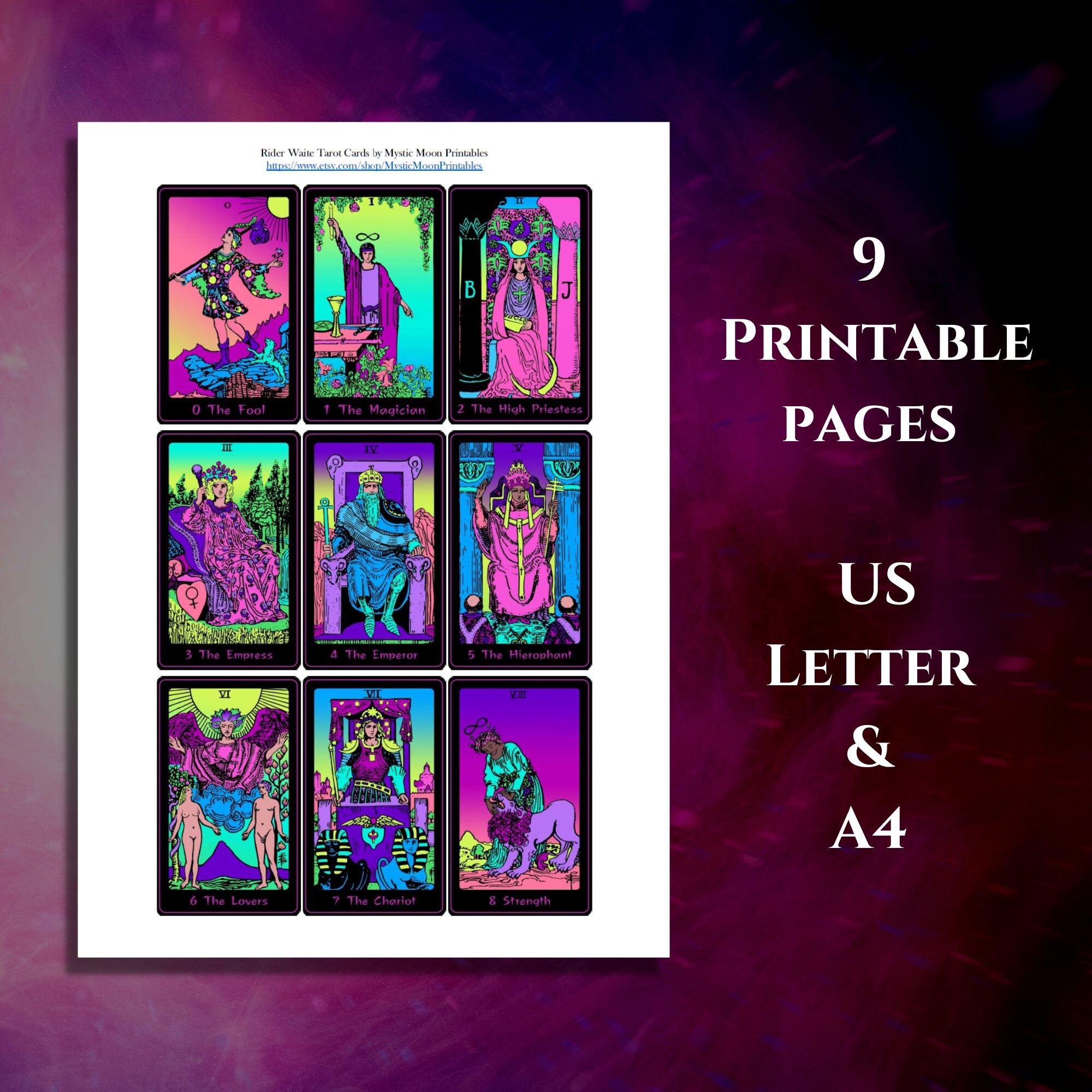 Tarot Deck - Neon Horizons 2 - 78 Printable Cards With a Bright Recolor ...