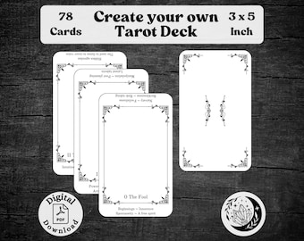 Create Your Own Tarot Deck with 78 Printable cards including Keywords, a Custom Oracle Tool for Spiritual Divination Practice