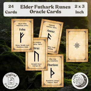 Elder Futhark Rune Oracle : 24 cartes imprimables avec des runes et des mots-clés pour la divination spirituelle avec les runes scandinaves d'Odin