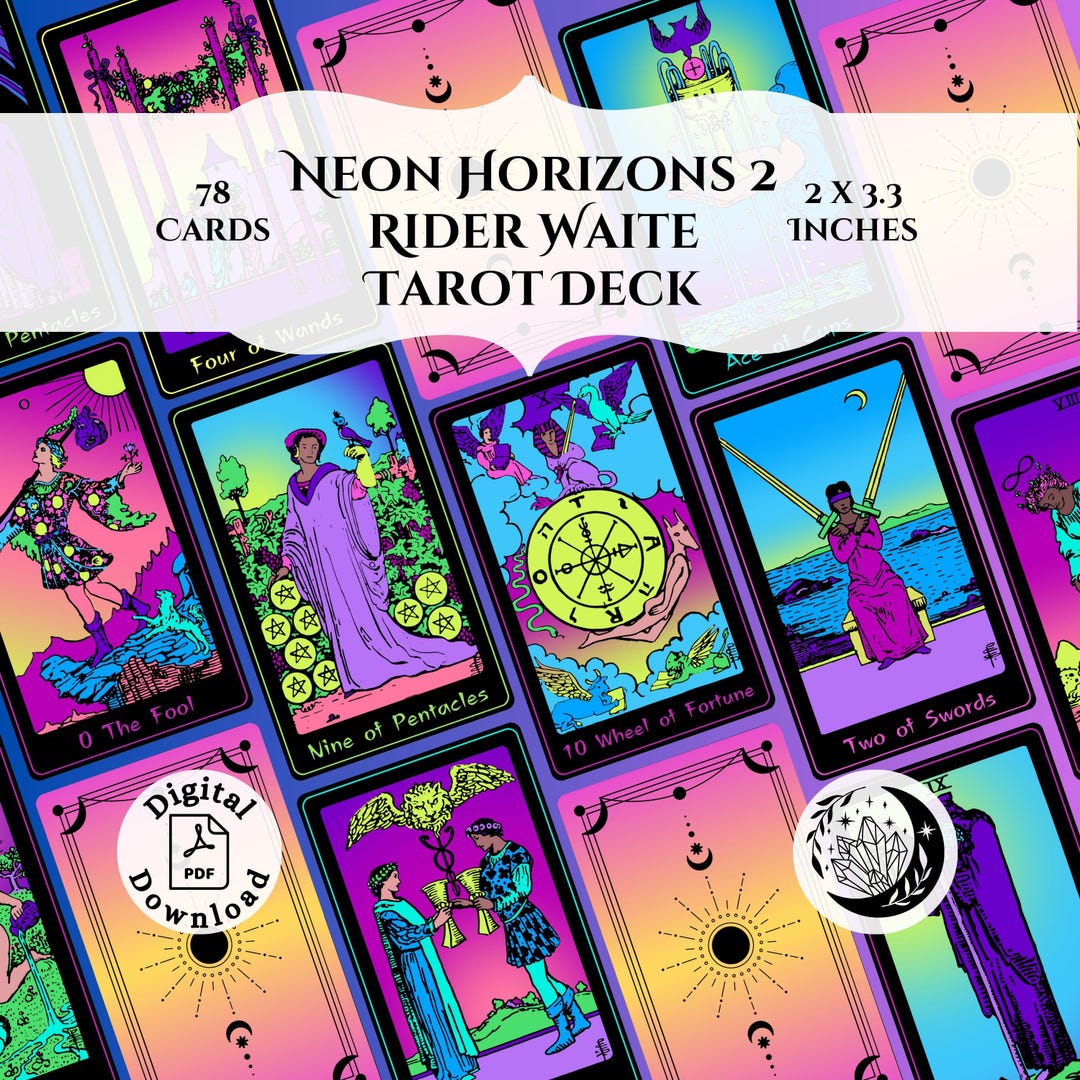 Tarot Deck - Neon Horizons 2 - 78 Printable Cards With a Bright Recolor ...