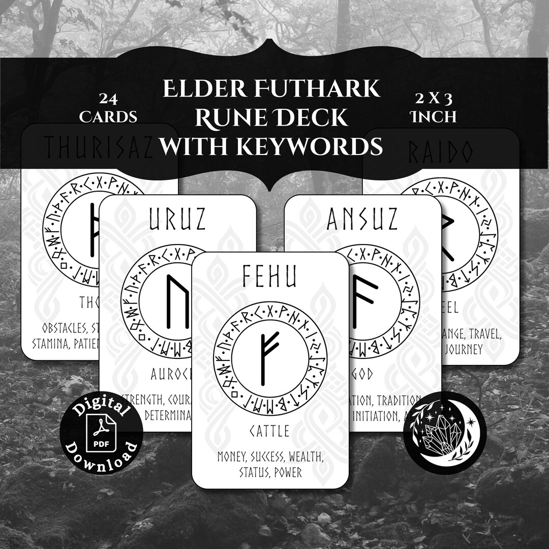 Elder Futhark Runes Deck - 24 Printable Cards With Keywords - Etsy UK
