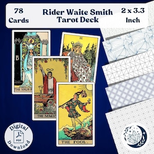 Original Rider Waite Smith Tarot Deck: Set mit 78 kleinen druckbaren Orakelkarten mit nahtlosem Musterdesign für die spirituelle Wahrsagungspraxis