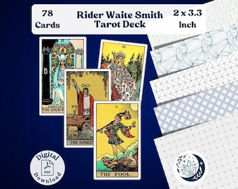 Original Rider Waite Smith Tarot Deck: set of 78 small printable oracle cards with seamless pattern design for spiritual divination practice